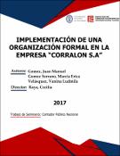 Portada de {{title}}: IMPLEMENTACIÓN DE UNA ORGANIZACIÓN FORMAL EN LA EMPRESA “CORRALON S.A”.pdf